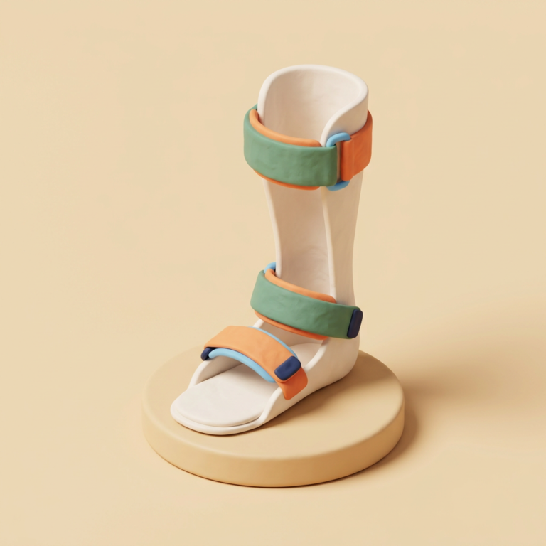 Illustration of a solid ankle-foot orthosis with calf and ankle straps