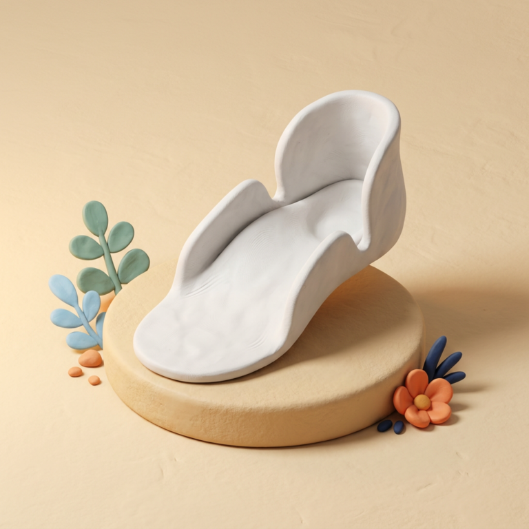 Illustration of a UCBL foot orthosis with a deep heel cup and high side walls